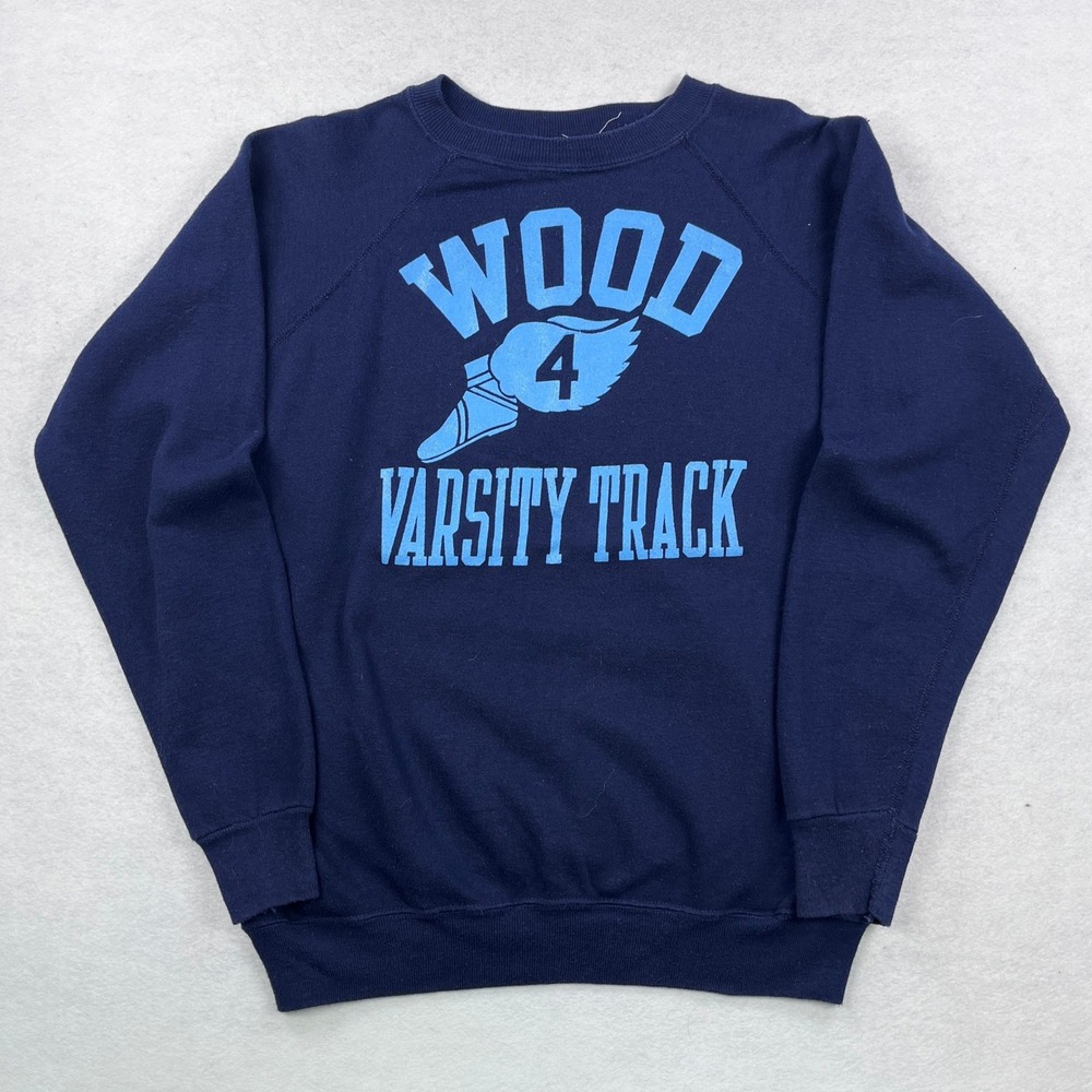 Vintage 70s Champion Mens Wood Varsity Track Wing Foot Navy Blue XL USA Made